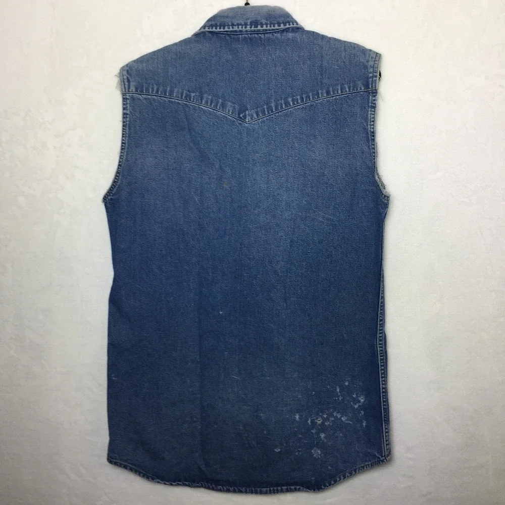 Carhartt‎ VTG Distressed Denim Pearl Snap Vest Sleeveless Jean Cowboy
